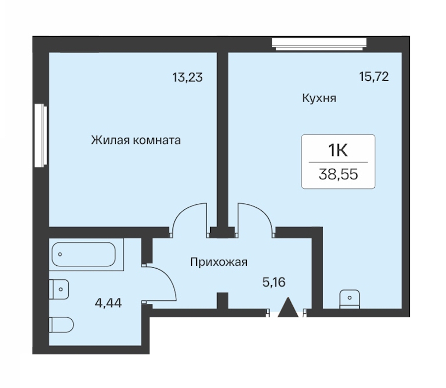 1-комнатная квартира 38.55 м², 1/9 эт., ЖК «Расцветай в Янино»